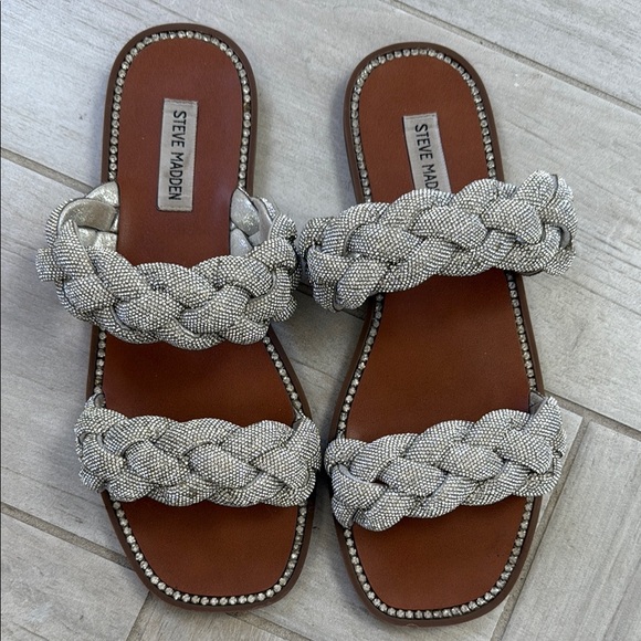 Steve Madden Shoes - Steve Madden Silver Braided Crystal Slide Sandals
